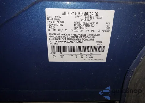 2022 Ford Edge Titanium z USA, uszkodzony, nr VIN 2FMPK4K9XNBA39983